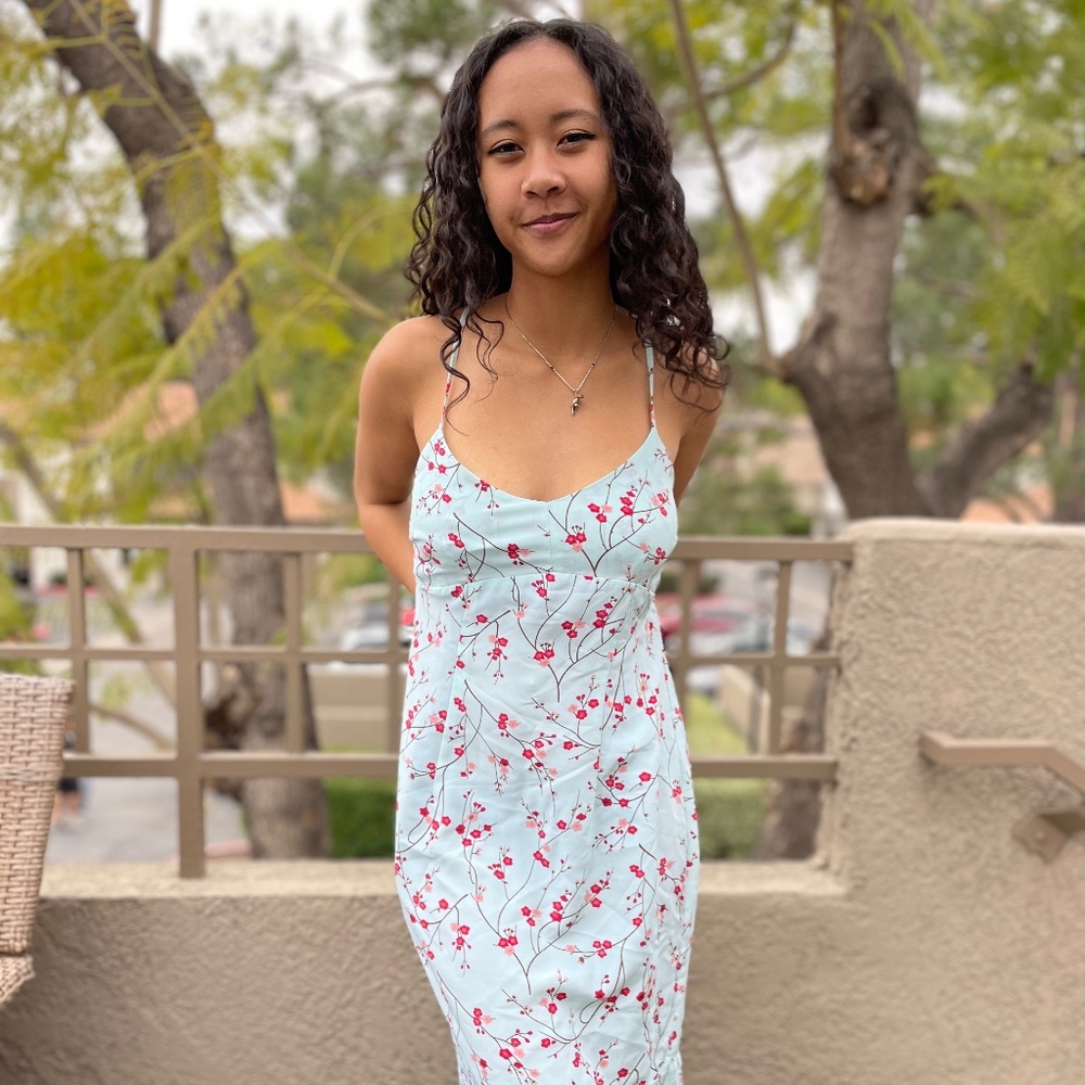 VINTAGE Express Cherry Blossom Dress midi slip dress icy minty blue
